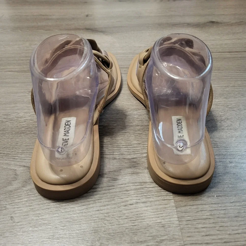Steve Madden Ariellah Tan Chain Link Square Toe Thong Sandals Womens 8.5 Nude